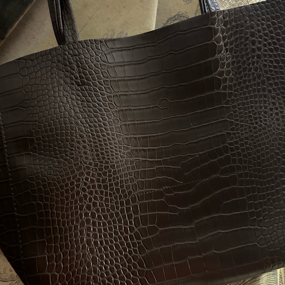 * New Old Navy Tote Shoulder Bag Snake Cric Embossed Texture Brown *
